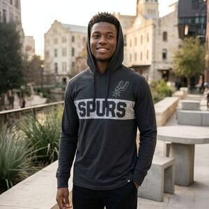 San Antonio Spurs '47 Brand Long Sleeve Hooded T-Shirt Mens Small Black NWT